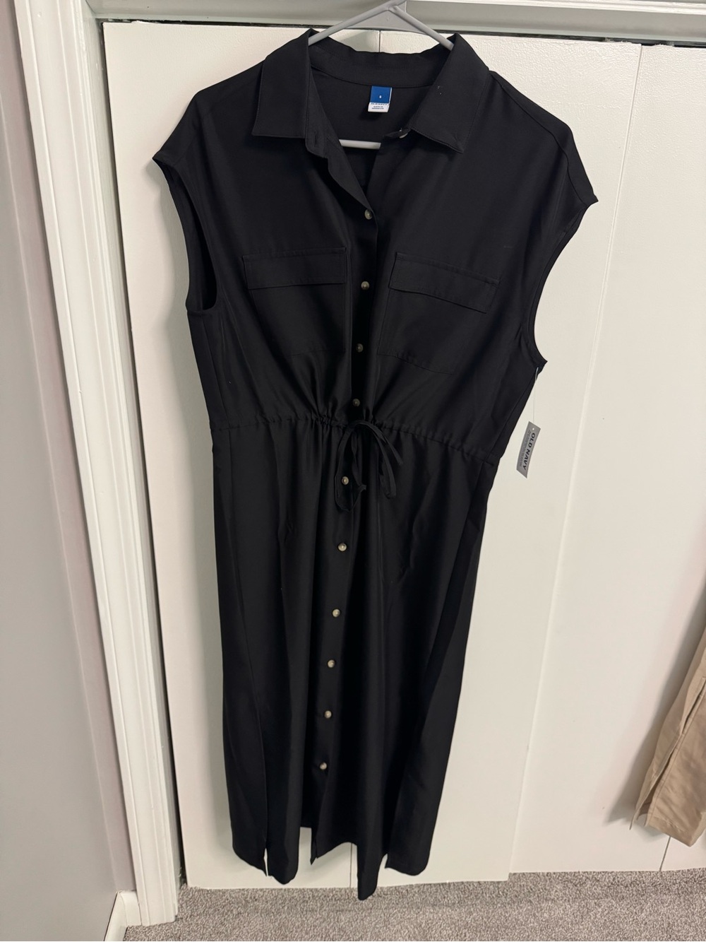 OLD NAVY Women’s Small Sleeveless Black Button Up Sundress Drawstring Waist NWT